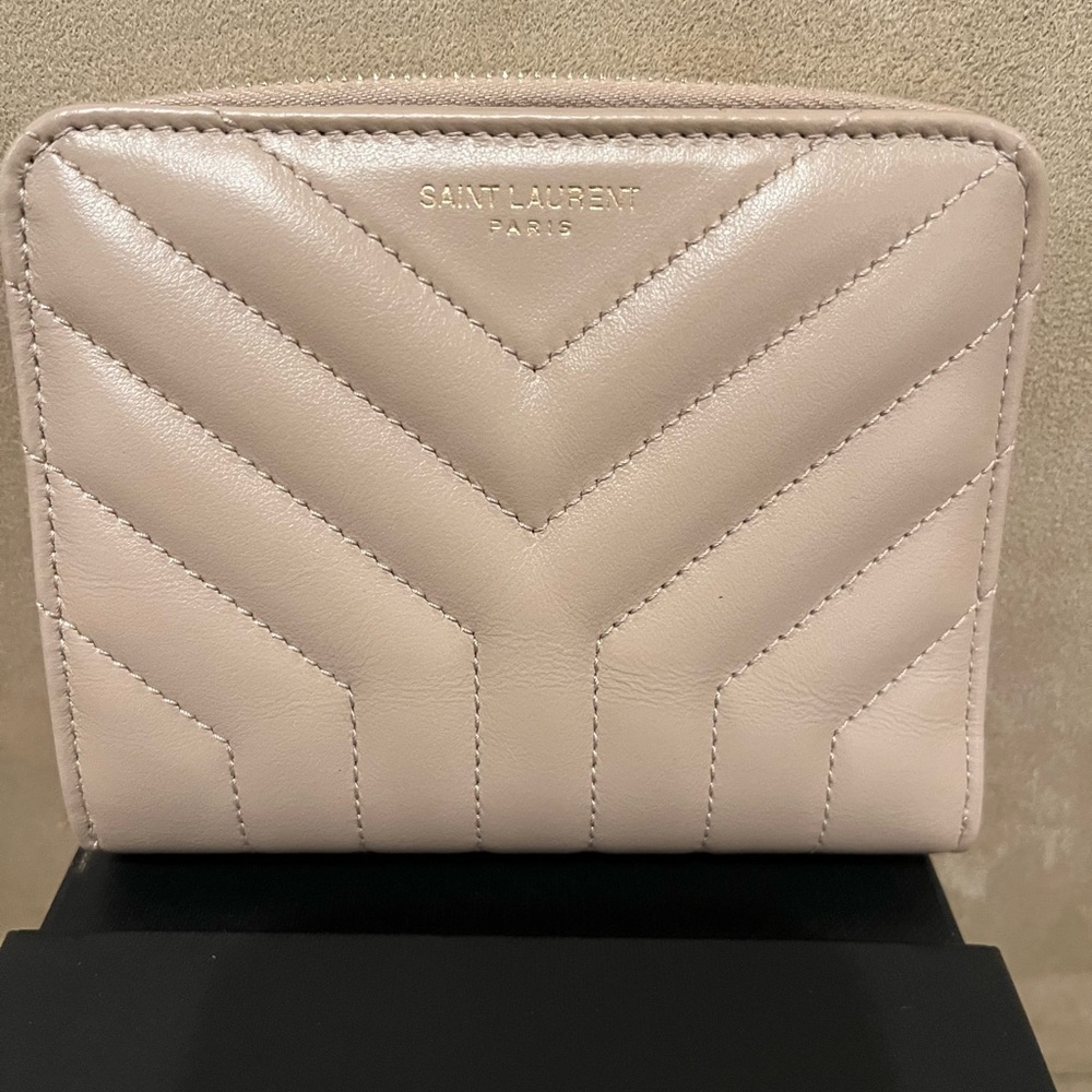 Saint Laurent Quilted Leather Zip Wallet in Blush Pink